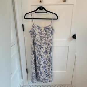 H&M Linen Blend Dress in Blue and White